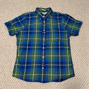 Abercrombie & Fitch Blue and Green Plaid Casual Button Down Shirt